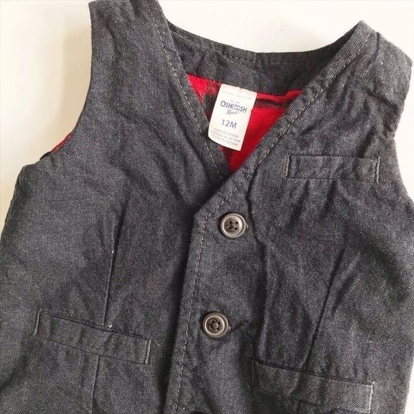Oshkosh gray plaid lined dressy vest EUC 12 months - Picture 2 of 4